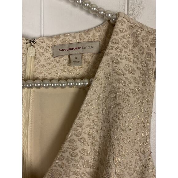 Banana Republic Heritage Gold Leapard Print Box Pleat V Neck Halter Dress Size 8 - Picture 5 of 10